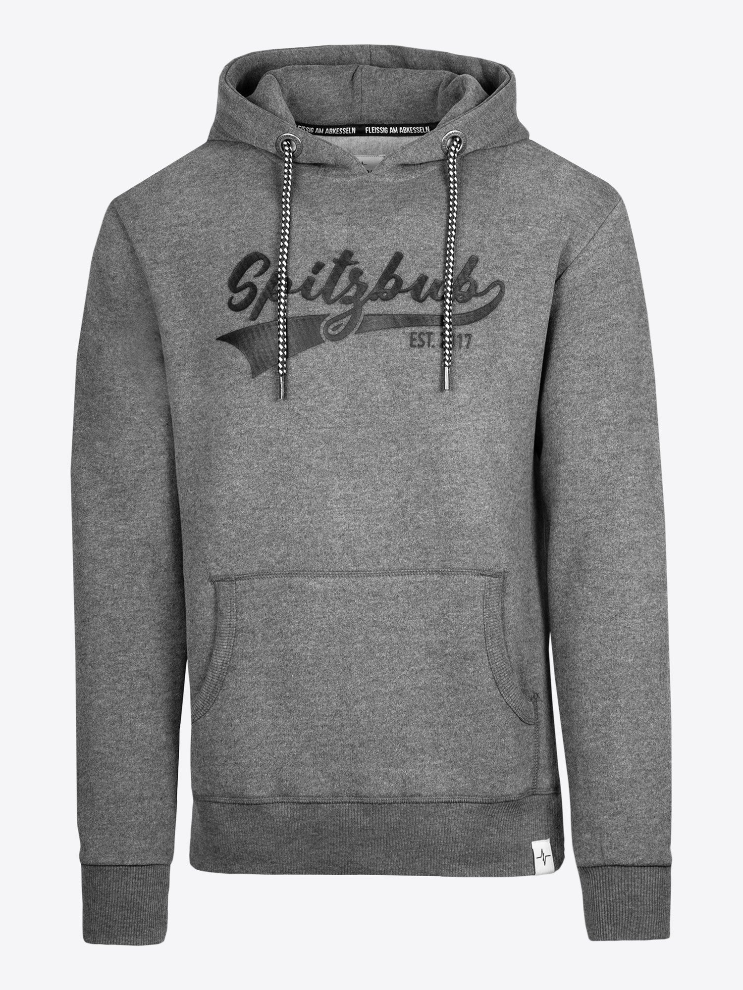 Hoodie Kasper in Grau, Detailaufnahme Logo-Print