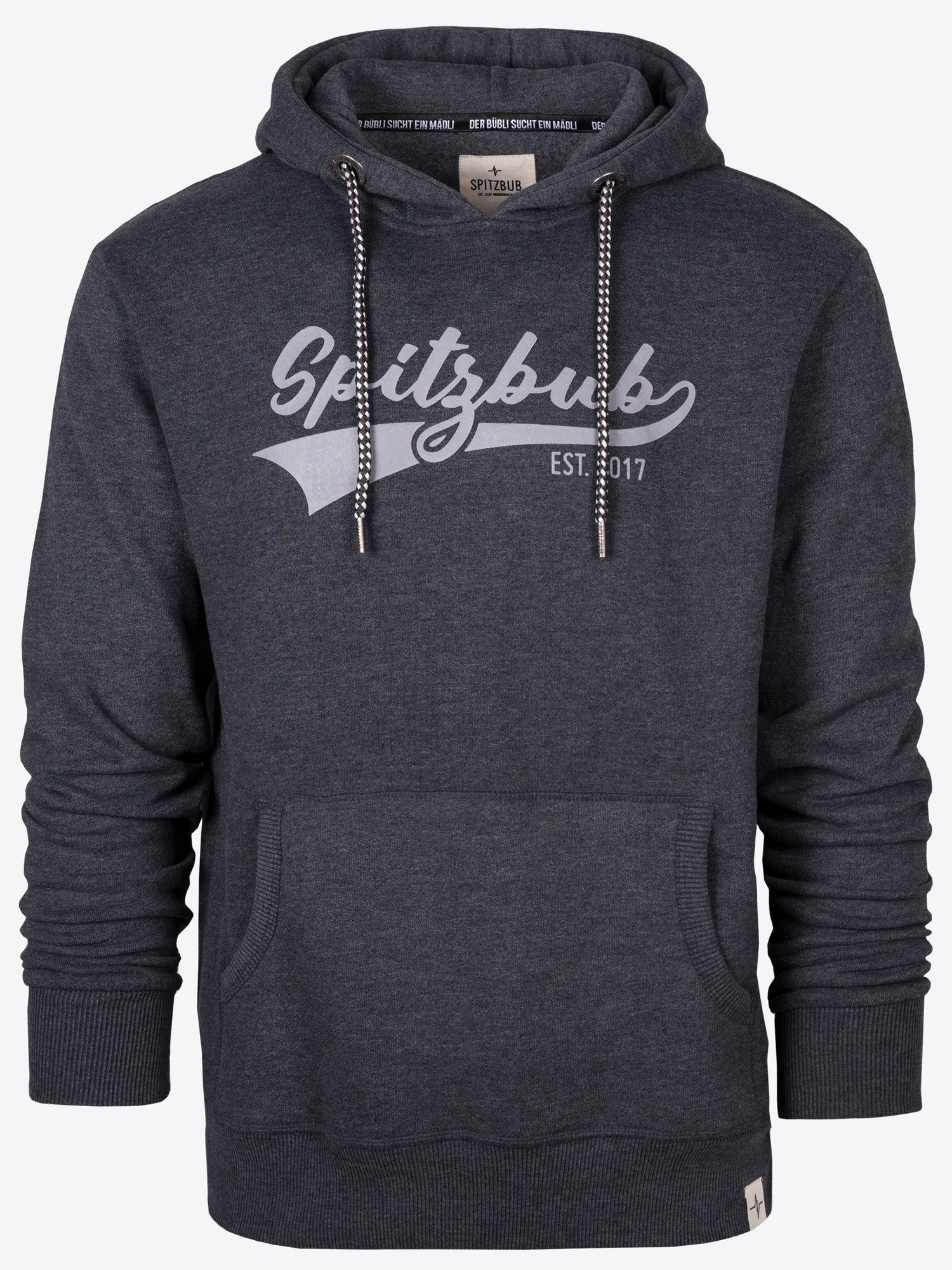 Hoodie Emil in Dunkelgrau, Detailaufnahme Logo-Print