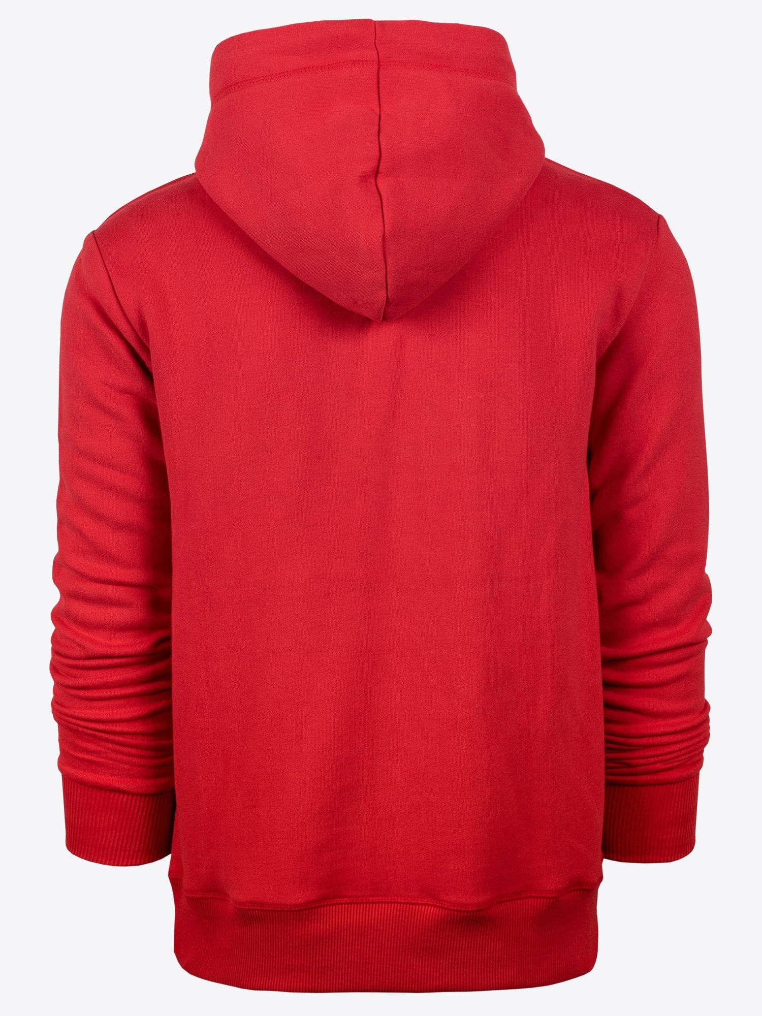 Hoodie Anton in Rot, Detailaufnahme Verarbeitung, Kordel oder Naht