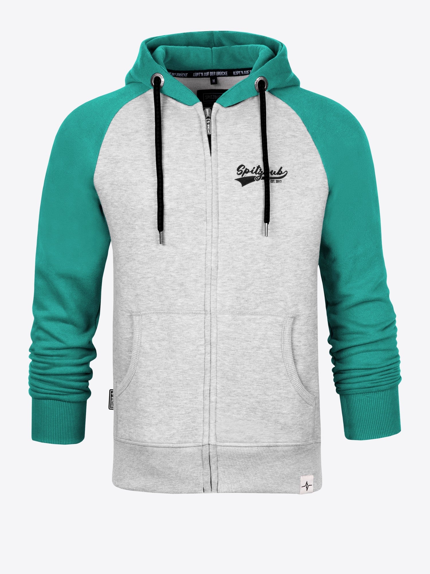 Sweatjacke Oliver in Grau-Grün, Detailaufnahme Logo-Print