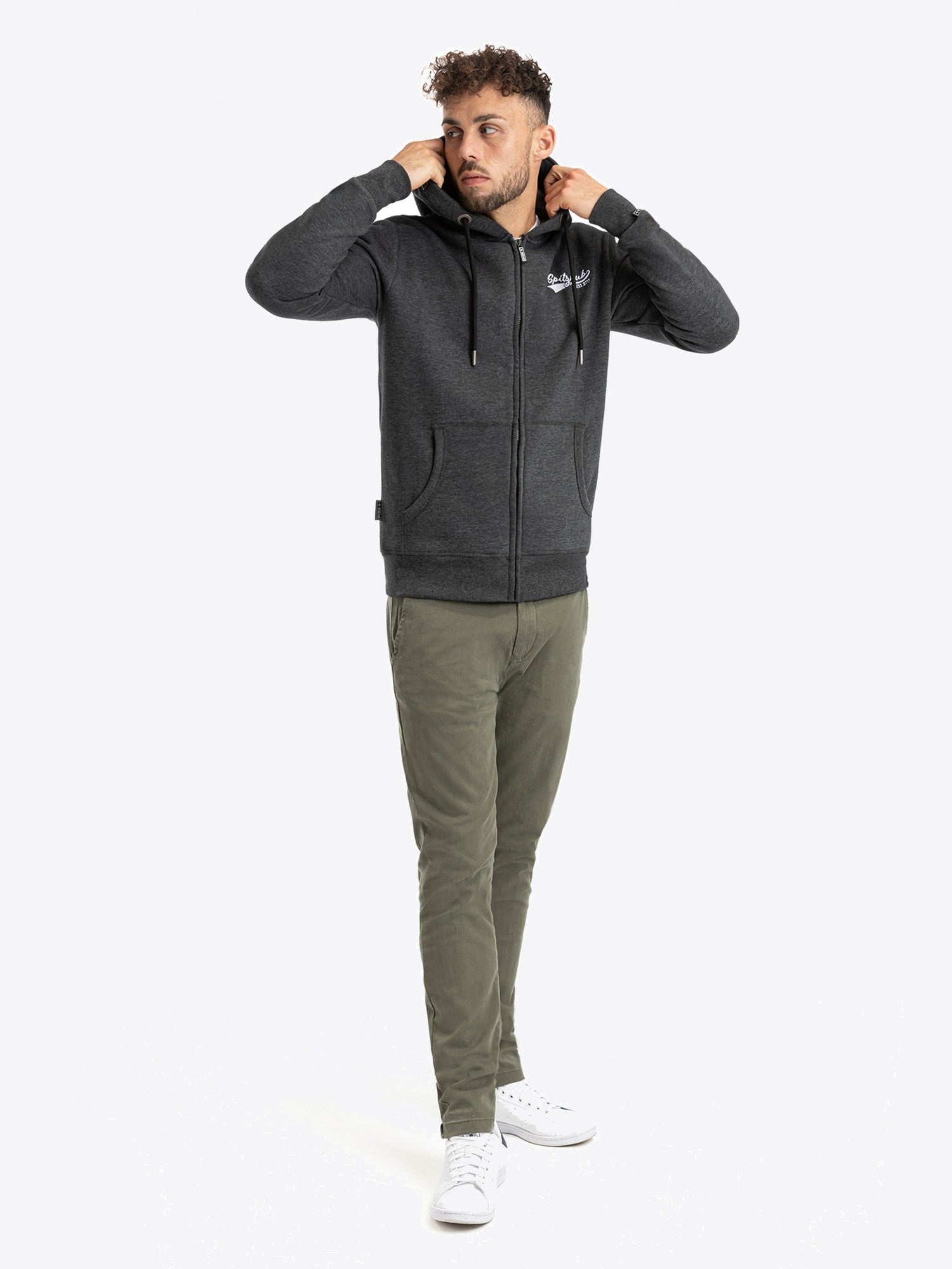 Sweatjacke Uwe in Anthrazit, Detailaufnahme Material am Ärmelbund