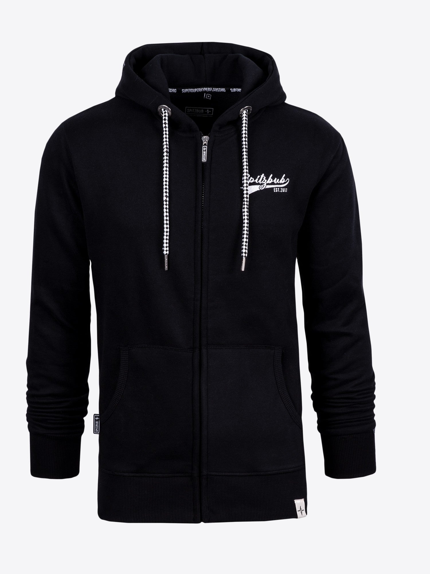 Sweatjacke Ben in Schwarz, Detailaufnahme Logo-Print