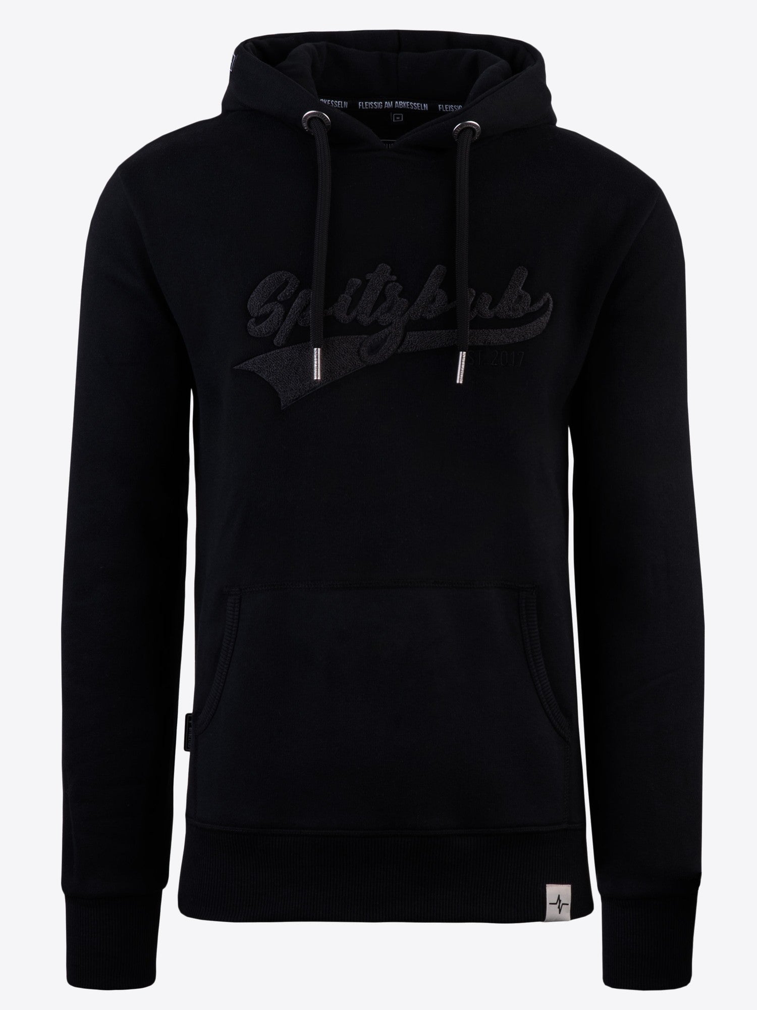Hoodie Manuel in Schwarz, Detailaufnahme Logo-Print