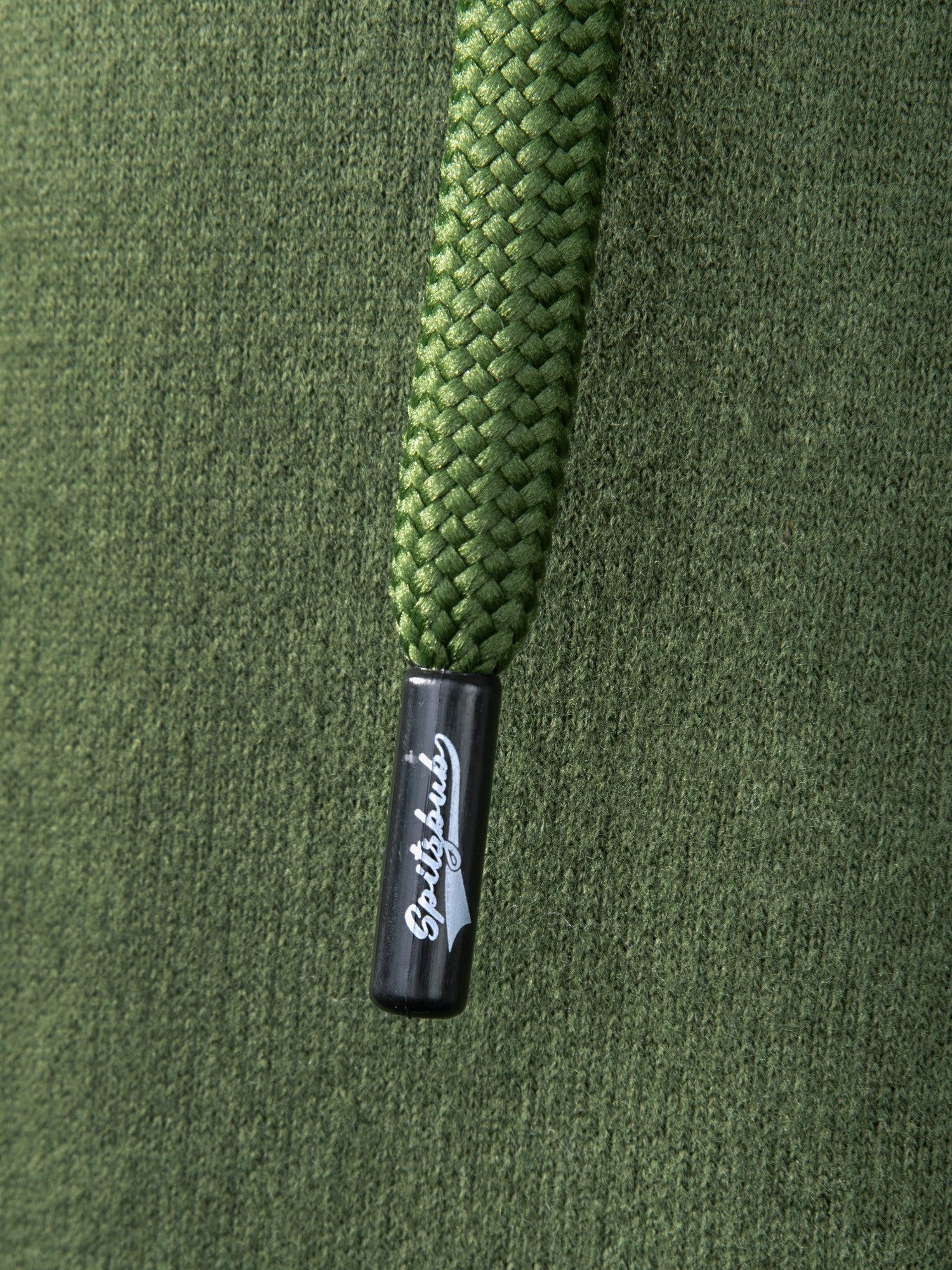 Sweatjacke Dominik in Grün, Detailaufnahme Verarbeitung, Kordel oder Naht