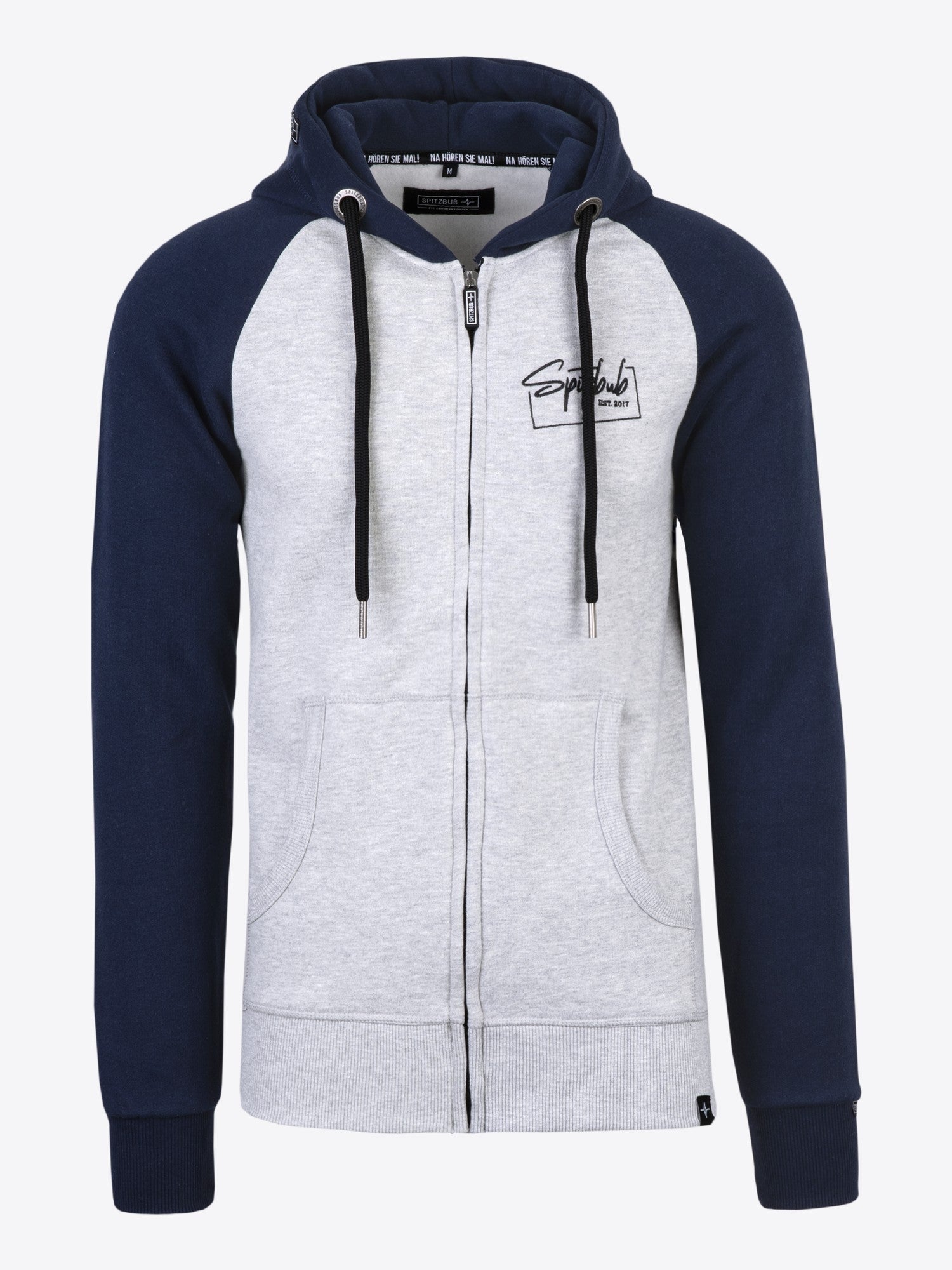 Sweatjacke Carlo in Grau-Blau, Detailaufnahme Material am Ärmelbund