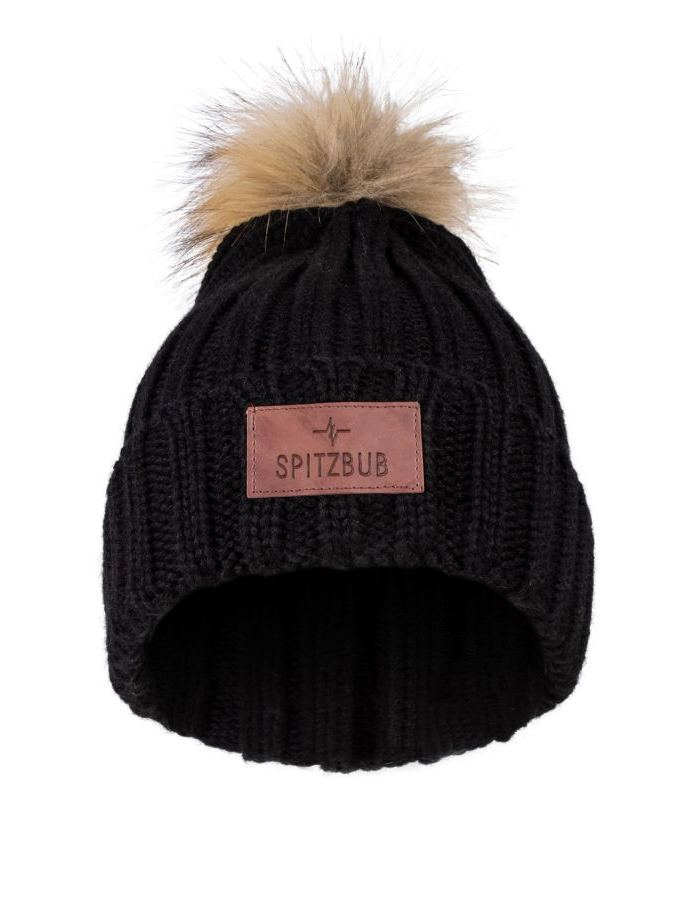Schwarze Mütze mit Kunstfell Bommel "Erika" Schwarze Mütze mit Kunstfell Bommel "Erika"